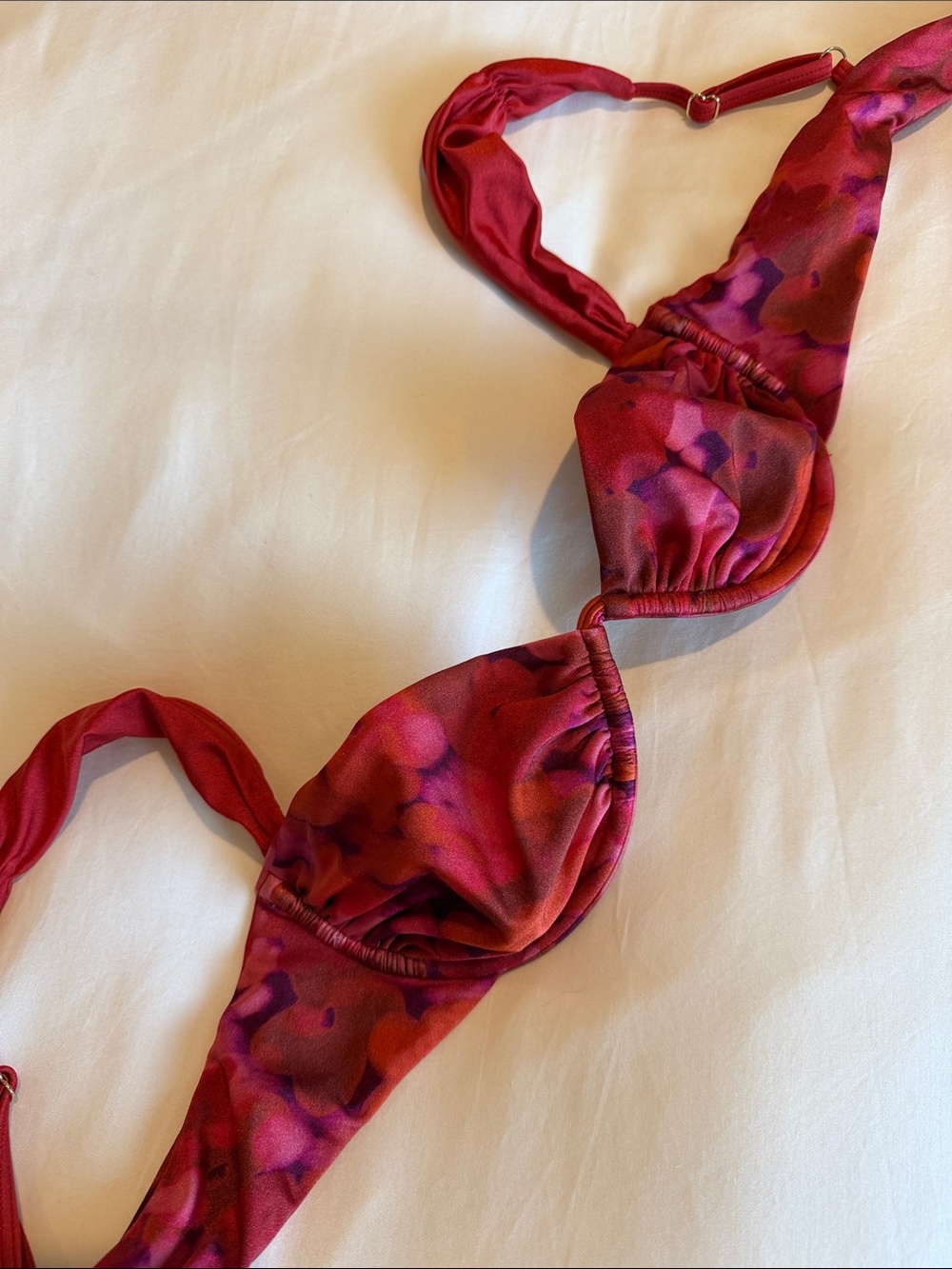 Red-Pink camo/ floral Bikini Top